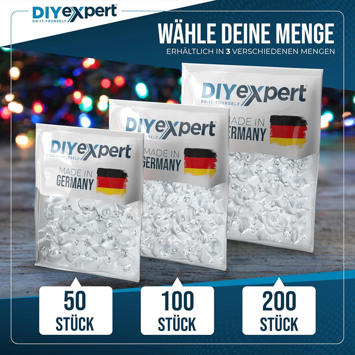 100 x Saugnapf für Lichterkette, Made in Germany, Saugnäpfe mit Kabel-Schlitz, Ideal als Befestigung