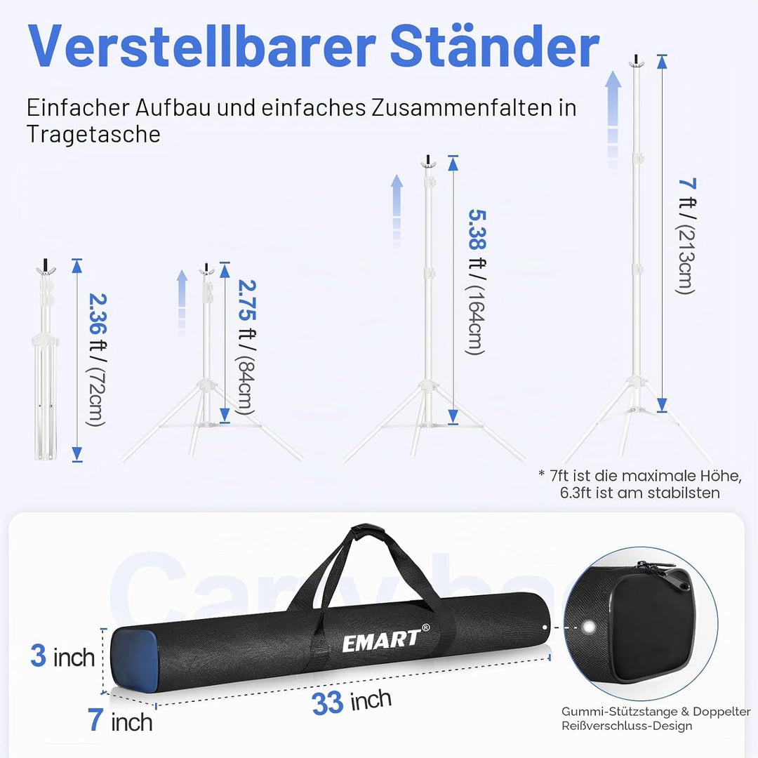 EMART Weisser Foto Hintergrund Ständer, 2x3m Verstellbarer Hintergrundsystem mit 8 Hintergrundklemme