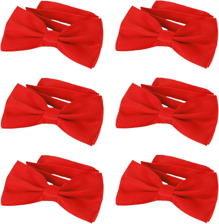 DonDon 6er Set Herren Fliege 12 x 6 cm gebunden und längenverstellbar Rot, Rot