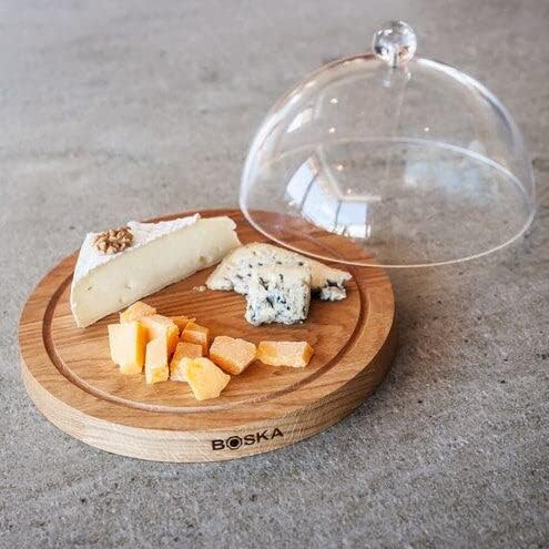 Boska Servierbrett Rund Friends mit Glocke/hält Käse länger frisch / 23,8 cm/Holz/Kunststoff/Braun