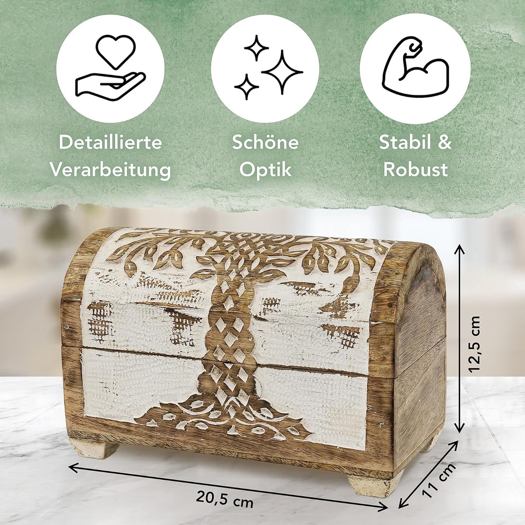 Kunstversteck Schatzkiste Baum des Lebens Design 2, massive Holz-Schatulle Dekobox 20,5 x 11 x 12,5