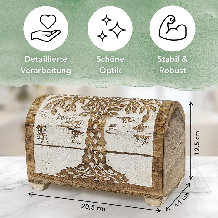 Kunstversteck Schatzkiste Baum des Lebens Design 2, massive Holz-Schatulle Dekobox 20,5 x 11 x 12,5