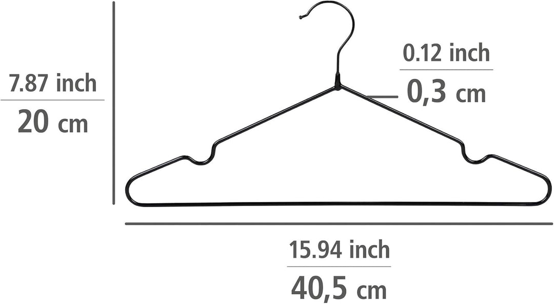 WENKO Kleiderbügel Sascha Schwarz, 20er Set, Garderobenbügel mit Non-Slip Beschichtung, verchromtes