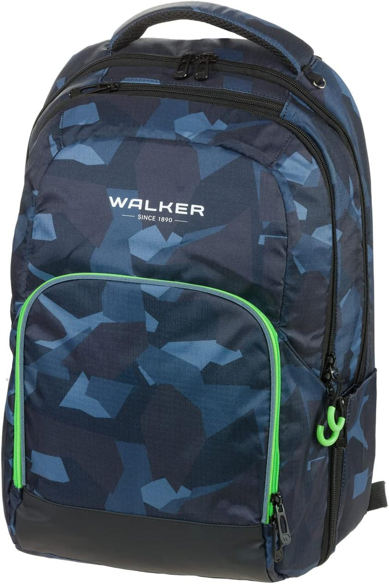 Walker Unisex Kinder Schulrucksack College 2.0 Green Polygon mit 3 Fächern, Reissverschlusstasche, S