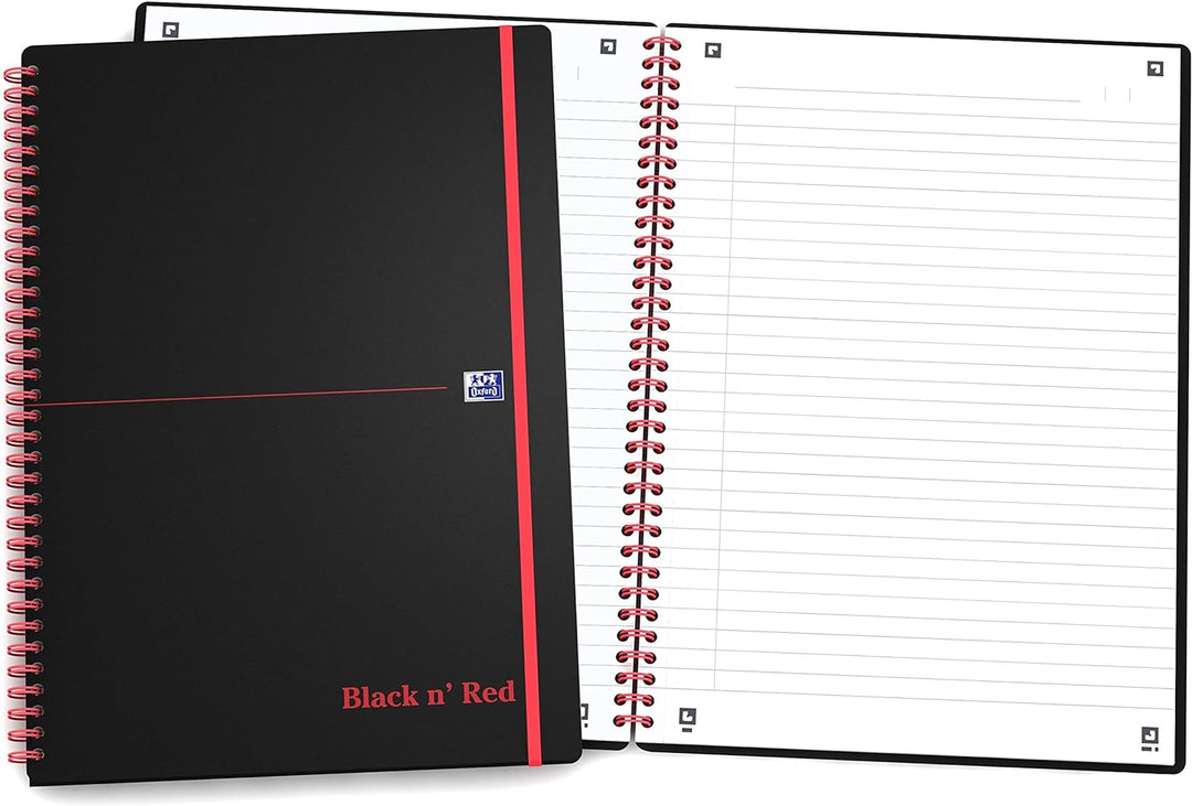 Oxford 400047655 Spiralbuch Black n' Red 5er Pack DIN A5 liniert flexibler Deckel 70 Blatt schwarz r
