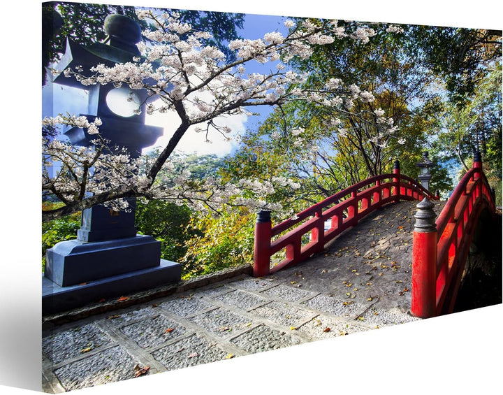 islandburner Bild auf Leinwand Sakura Japan Tempel An Roter Brücke Bilder Wandbilder Poster Leinwand