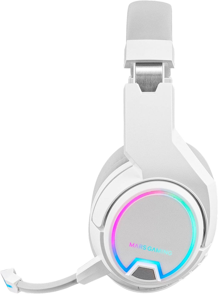 MARSGAMING Mars Gaming MHW-100 Weiss, Drahtloses Headset ARGB Flow, Abnehmbares ENC-Mikrofon, Ultral