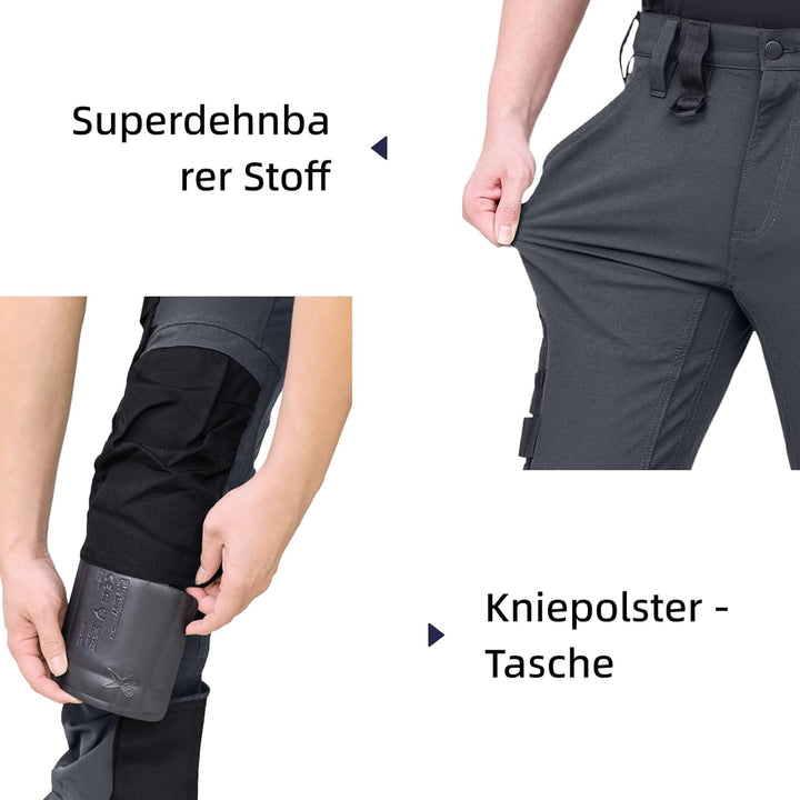 WORK IDEA Herren Slim-Fit Stretch Arbeitshose: Kritische Stoffbereiche aus Cordura – strapazierfähig