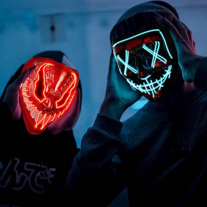 OUILA LED Halloween Maske, 2 Pack Neon Leuchtmaske mit 3 Leuchtmodi für Herren, Damen, Cosplay, Hall