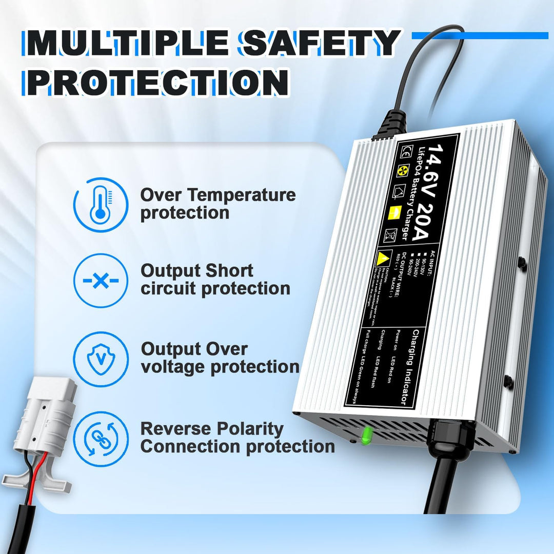 14,6V 20A LiFePO4 Ladegerät für 12V (12,8V) Lithium Eisenphosphat Batterieladegerät Schnellladung sc