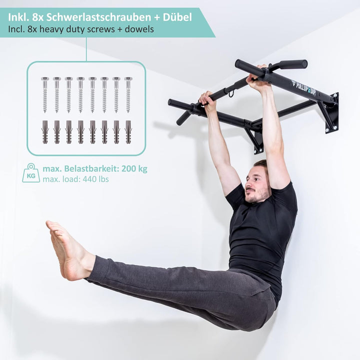 PULLUP & DIP Klimmzugstange Wand, Profi Multigriff Pull-Up Stange für Wandmontage inkl. Schrauben, K