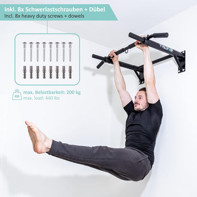 PULLUP & DIP Klimmzugstange Wand, Profi Multigriff Pull-Up Stange für Wandmontage inkl. Schrauben, K