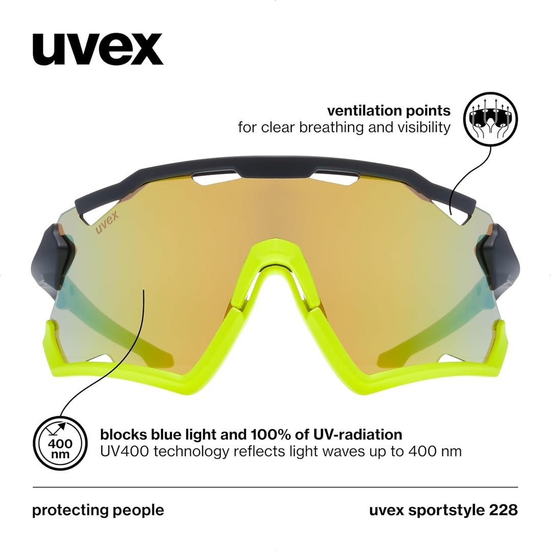uvex sportstyle 228 - Sportbrille für Damen und Herren - 100% UVA-, B, C Schutz - abnehmbarer Rahmen