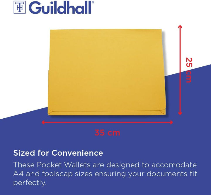 Guildhall PW3-YLWZ Dokumentenmappe, lange Klappe, 315 g/m², 356 x 254 mm, Gelb, 50 Stück, gelb