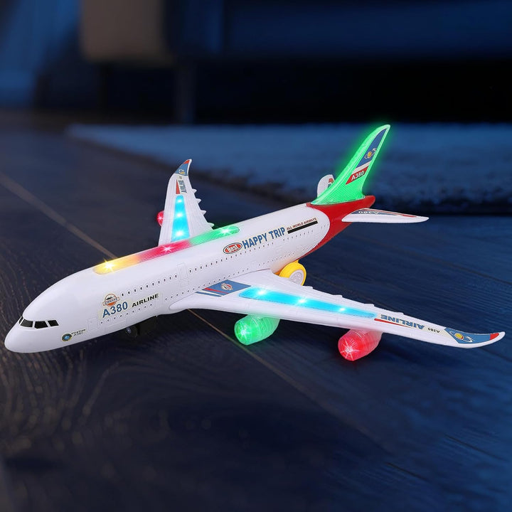 Bump and Go Flugzeug-Spielzeug, realistisches Flugzeugmodell mit 4D-Lichtern und Sound, bewegliches