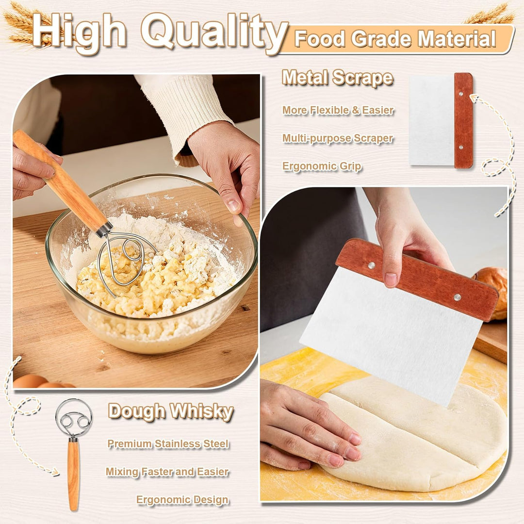 2er Gärkörbchen Set 23cm Rund &amp; 25cm Oval Brotkörbchen – mit Gärtuch, Spatel &amp; Bäckermesser – Brot B