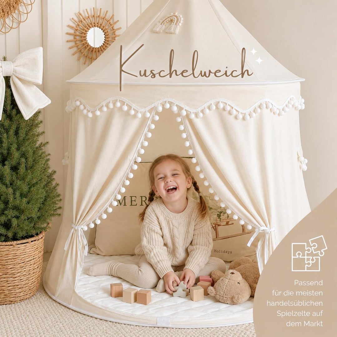 runde Spielmatte 110cm [1cm dick] weiche Spieldecke für Kinder| gepolsterte Bodenmatte für Spielzelt