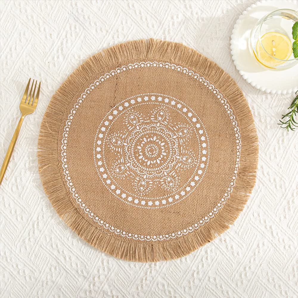 Rund Gewebte Platzset,Boho Tischsets,Jute Tischsets mit Mandala Quaste,Böhmen Farmhouse Retro Restau