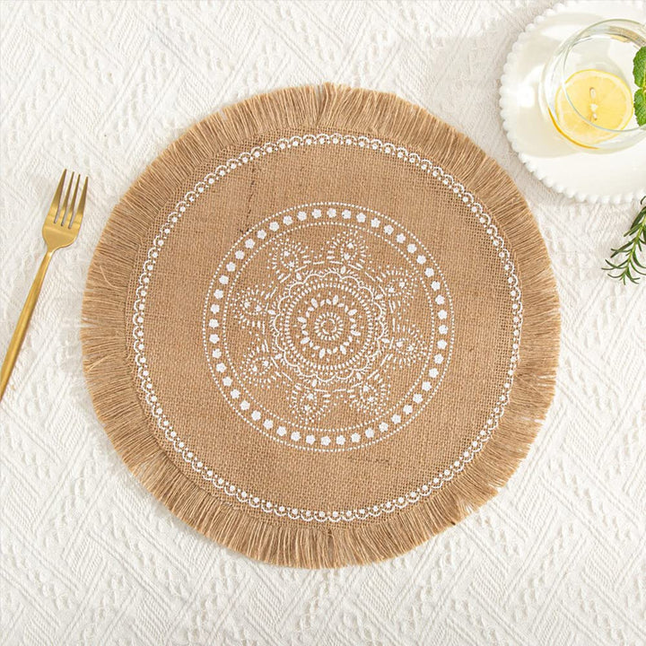 Rund Gewebte Platzset,Boho Tischsets,Jute Tischsets mit Mandala Quaste,Böhmen Farmhouse Retro Restau