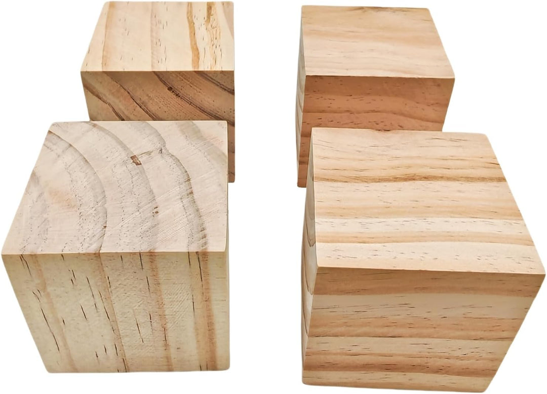 Holzwürfel, 9 cm, 4 Stück, unlackierte quadratische Holzblöcke, natürliche Holzblöcke zum Basteln, S