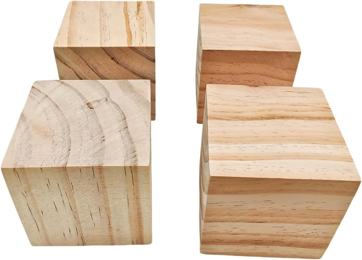 Holzwürfel, 9 cm, 4 Stück, unlackierte quadratische Holzblöcke, natürliche Holzblöcke zum Basteln, S