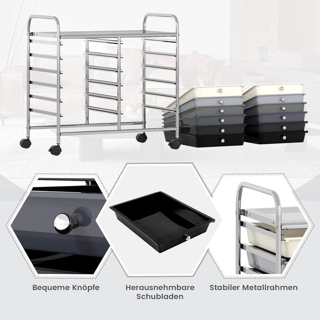 COSTWAY Rollwagen mit 12 stapelbaren Schubladen, Schubladenwagen Rollcontainer mit Metallgestell & A