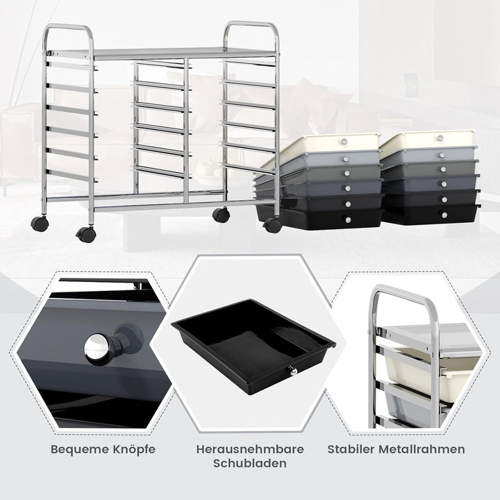 COSTWAY Rollwagen mit 12 stapelbaren Schubladen, Schubladenwagen Rollcontainer mit Metallgestell & A