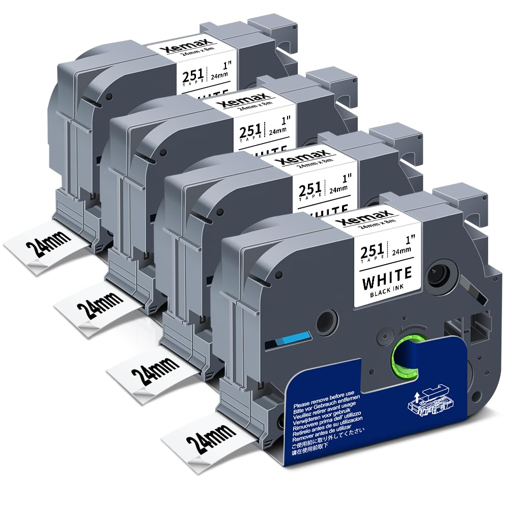 4x XemaX Kompatibel Schriftband Ersatz für Brother P-touch Bänder 24mm TZe-251 TZe 1&