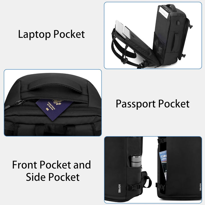 HOMIEE Reiserucksack 40L Grosser Rucksack Herren Wasserdicht 15.6-17.3 Zoll Laptoprucksack Handgepäc