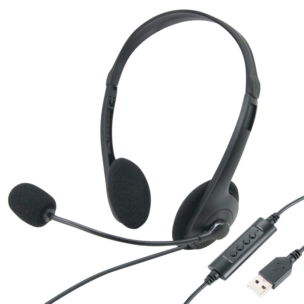 Waytex 69140 Kopfhörer Audio mit Mikrofon, schwenkbar, Schwarz, USB-Anschluss