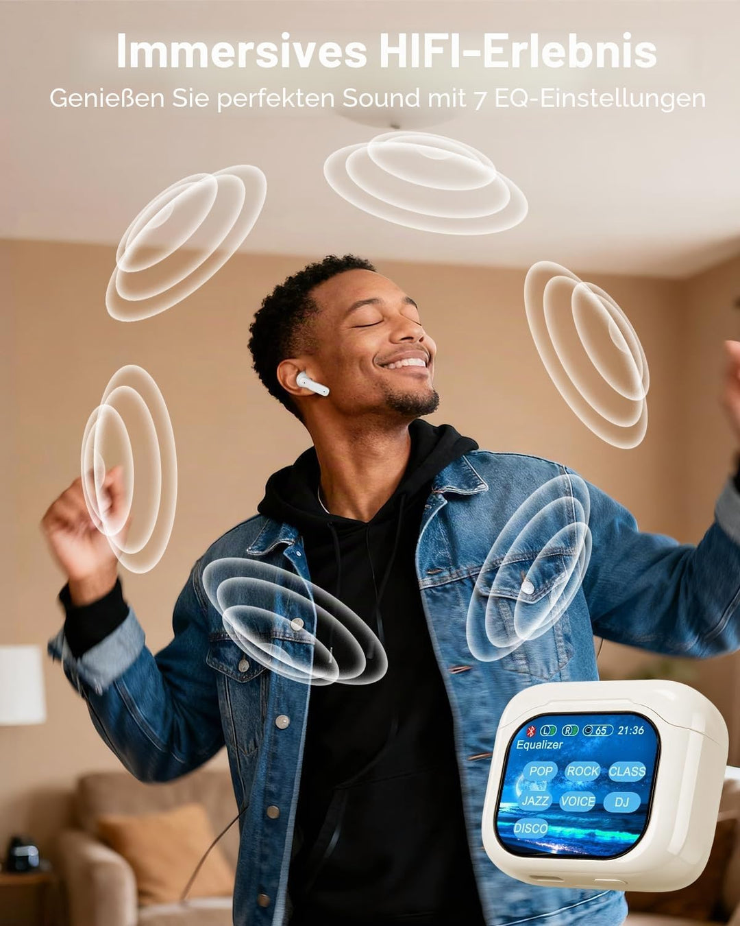 Bluetooth Kopfhörer, In-Ear-Kopfhörer mit Touchscreen, Orange | ANC Kabellose Kopfhörer Kabellos, Bl