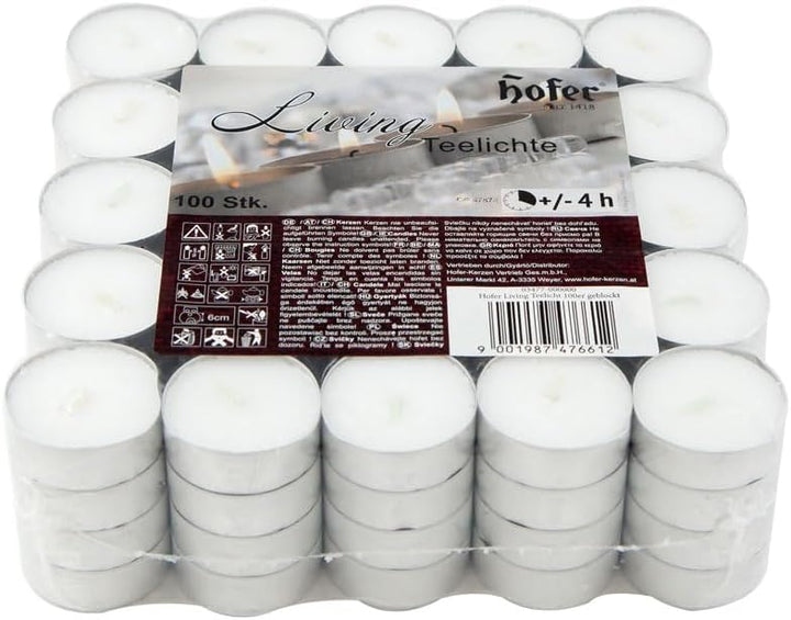 Hofer - Kerzen Teelichter, tealight ohne duft, 100 Stück Set, in Metallhülsen, bis zu 4h Brenndauer,