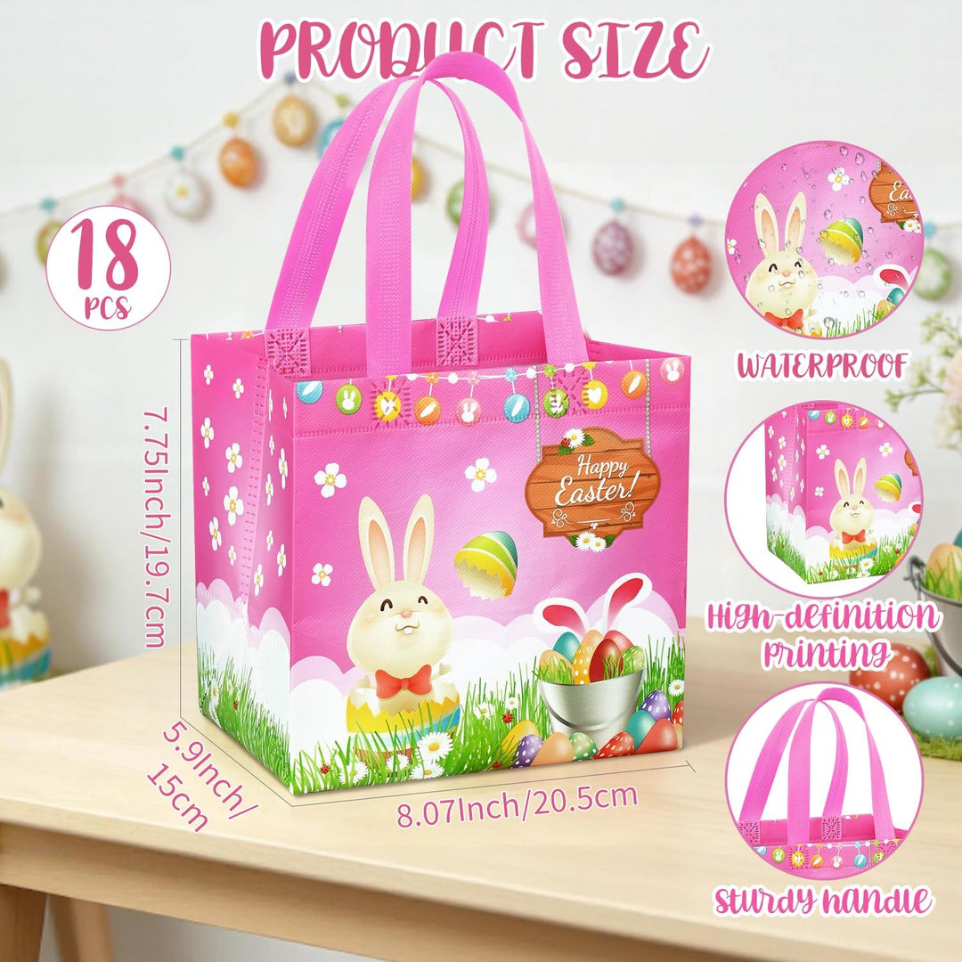 18 Stück Ostertüten Geschenktüten Kinder mit Griffen, Wiederverwendbare Geschenktüten Ostern Eiersuc