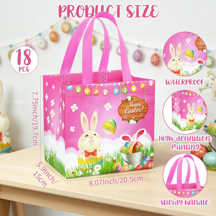 18 Stück Ostertüten Geschenktüten Kinder mit Griffen, Wiederverwendbare Geschenktüten Ostern Eiersuc