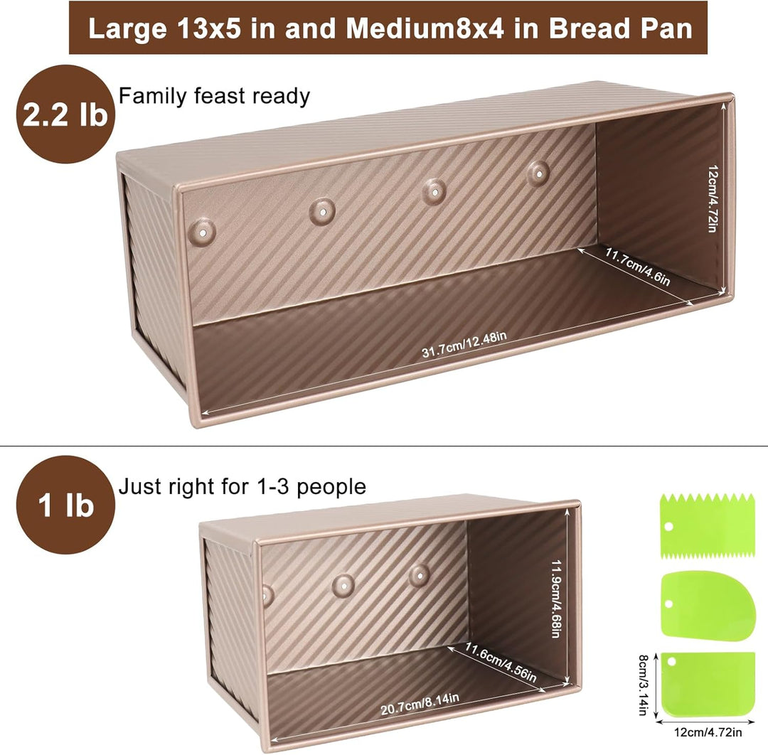 2 Grösse Brotbackform mit Deckel Toastbrot, 32×12×11 cm und 20×12×10 cm Antihaft Toastkasten, 450g u