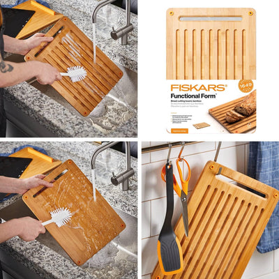 Fiskars Bambus Schneidebrett, Functional Form, Zweiseitig, Masse: 35 x 25 x 1,5 cm, Bambus, 1059230,
