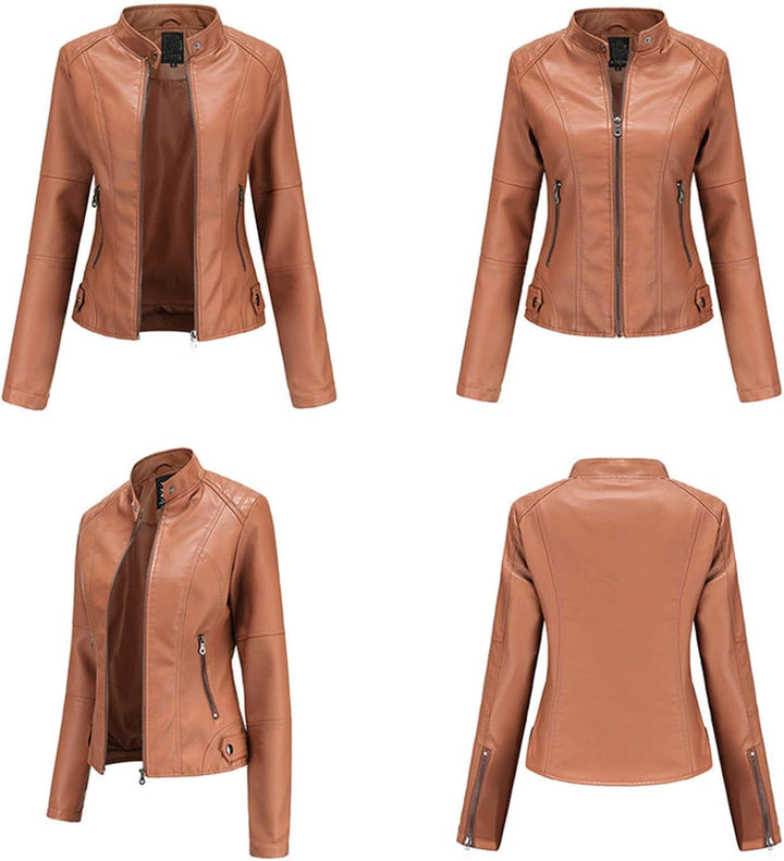 Lederimitat Jacke Damen & Lederjacke Schwarz Lang Braun Bomberjacke Motorradjacke Pu Leather Kurz Ou