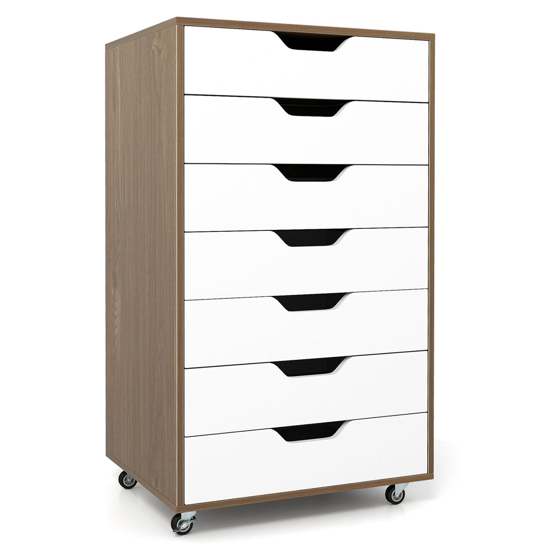GIANTEX Rollcontainer mit 4 Schubladen & 2 Schränke, Aktenschrank mit Rollen, Schubladenschrank Holz