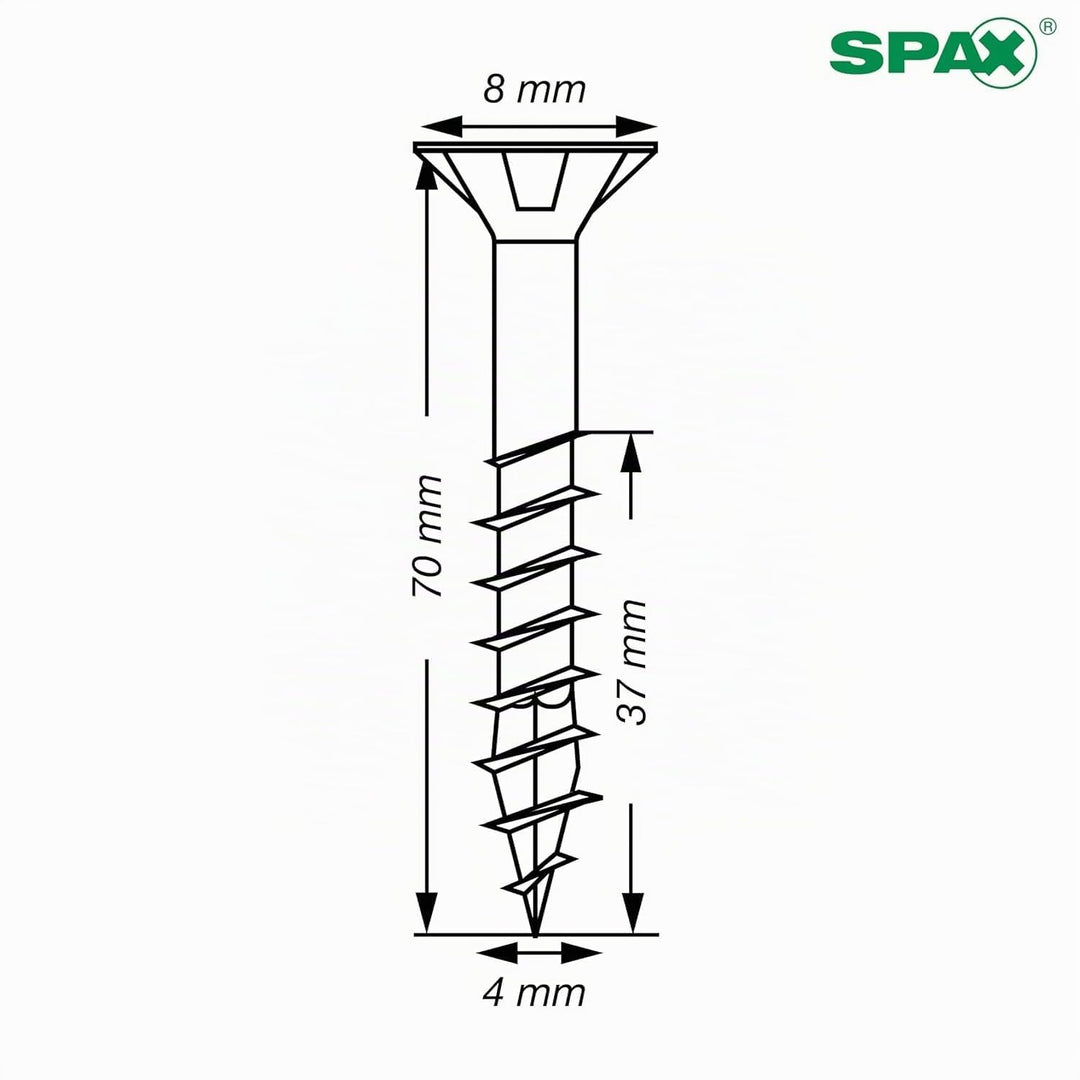 SPAX Universalschraube, 4 x 70 mm, 360 Stück, Teilgewinde, Senkkopf, T-STAR plus T20, 4CUT, WIROX A9