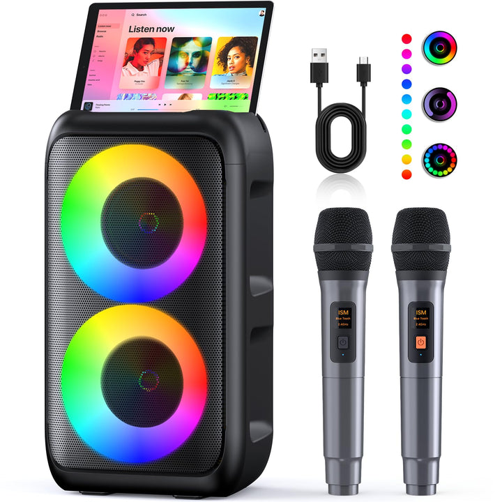 Karaoke Maschine (2025 Neueste Generation) | Karaoke Anlage mit 2 Mikrofone Bluetooth Lautsprecher |