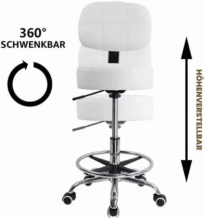 KKTONER Rollhocker Arbeitshocker mit Rückenlehne Höhenverstellbarer 53-68cm Salon Hocker PU Leder We