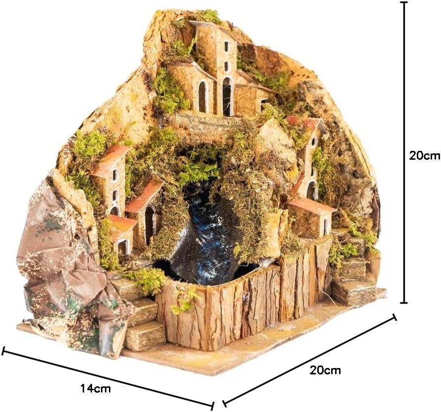 Bach für Krippe mit Häusern 20 x 14 x 20 cm (7,87 x 5,51 x 7,87 Zoll), Produkt von Hand gefertigt, M