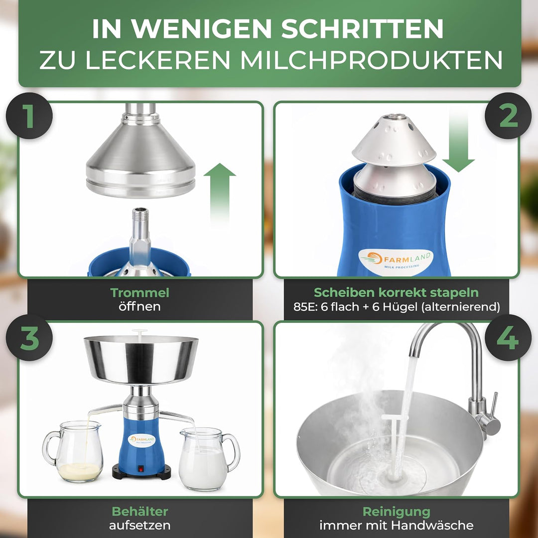 Farmland Milchzentrifuge elektrisch - Leistungsstarker Milchseparator für 140 l/h - Hochwertiger Mil