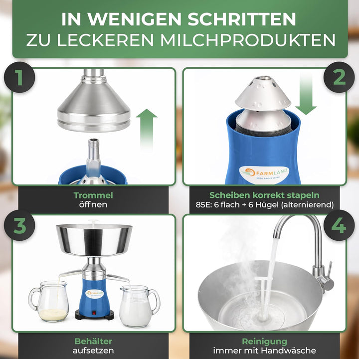 Farmland Milchzentrifuge elektrisch - Leistungsstarker Milchseparator für 140 l/h - Hochwertiger Mil