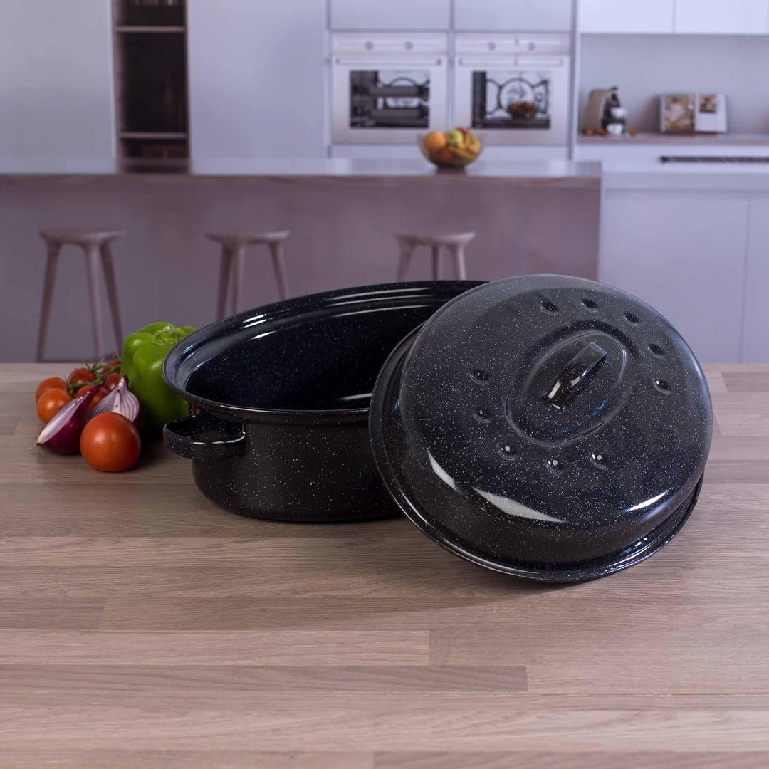 Russell Hobbs CW11491 36cm Glaskörper-Emaille tiefer Bräter/brattopf mit Deckel, spülmaschinenfest o
