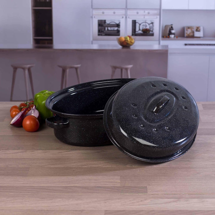 Russell Hobbs CW11491 36cm Glaskörper-Emaille tiefer Bräter/brattopf mit Deckel, spülmaschinenfest o