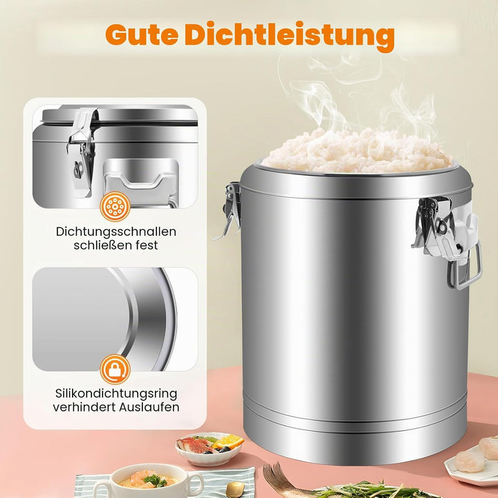 20L/40L Thermobehälter für Essen, Isolierter Eimer Mit Deckel, Edelstahl Isolierkanne, für Kaffee Te