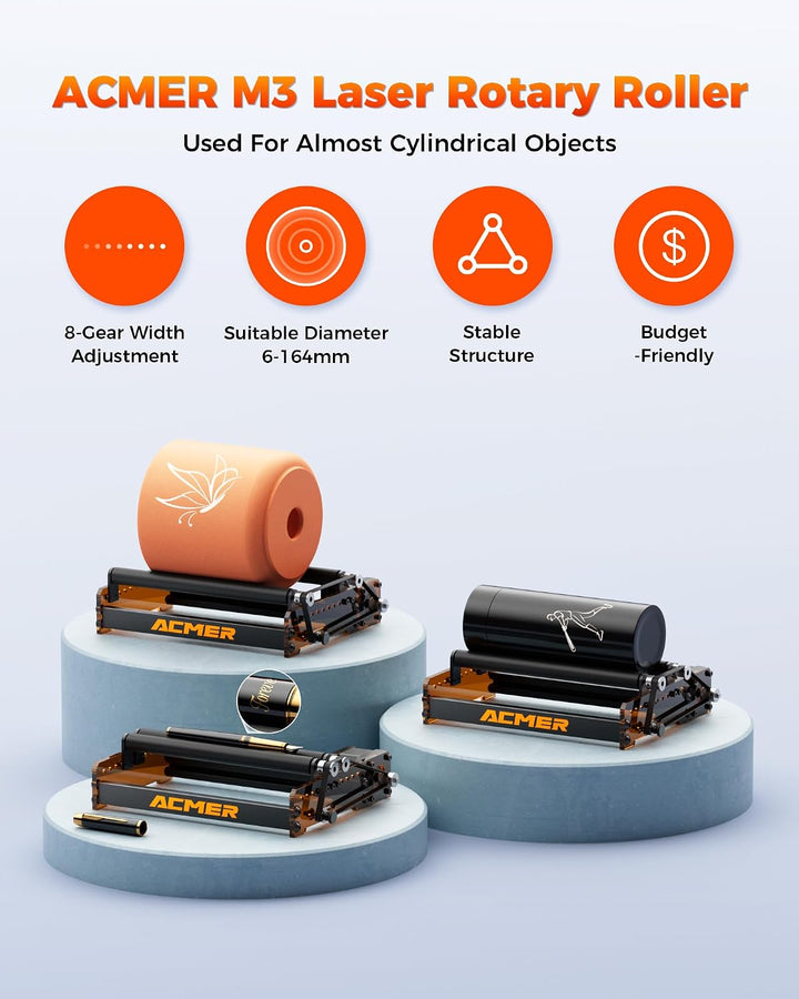 ACMER M3 Laser-Drehwalze, 360° Laser Rotary Roller für die Y-Achse zur Gravur zylindrischer Objekte,