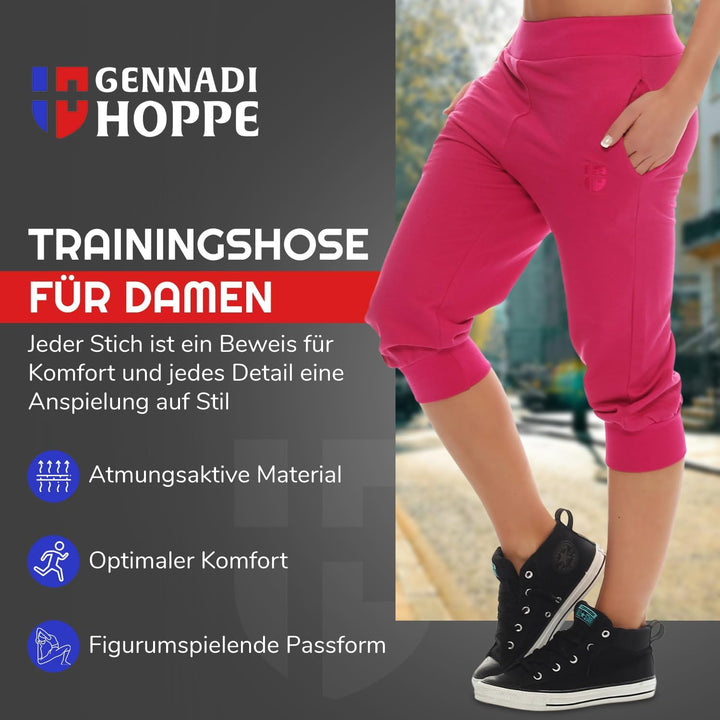 Gennadi Hoppe Damen 3/4 Trainingshose Sporthose Kurze Hose Sport Fitness Jogginghose Shorts Barmuda