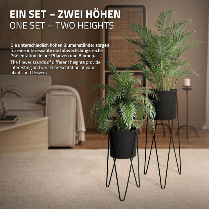 ML-Design Blumenständer 2er Set, Schwarz, 27x27x48,5 cm/35,5x34x75 cm, aus Stahl, Metallgestell Pfla